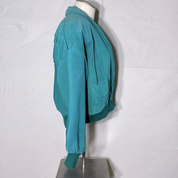 Vintage Daniel Marcus Cropped Teal Suede 90s Jacket  M - Picture 5 of 15